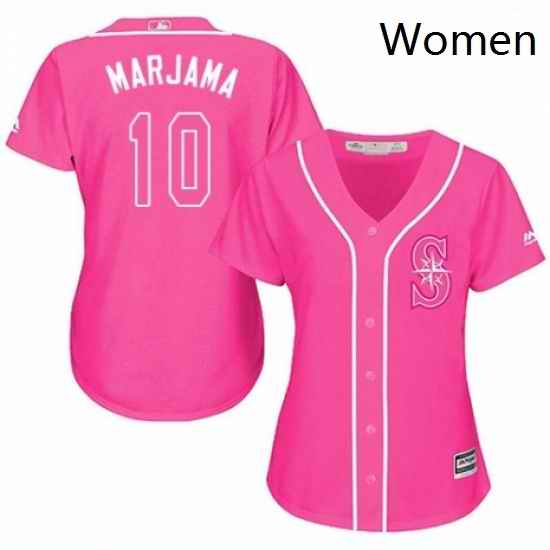 Womens Majestic Seattle Mariners 10 Mike Marjama Authentic Pink Fashion Cool Base MLB Jersey